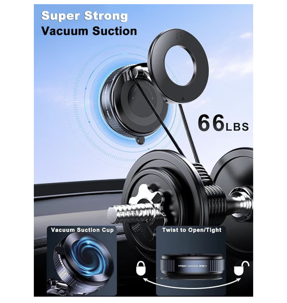 Magnetic Car Phone Holder – 360° Rotatable Suction Mount for Dashboard & Windshield – Strong MagSafe Mount for iPhone, Samsung, Android Phones – Universal Hands-Free Stand for Car