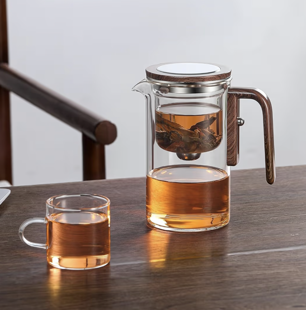 Enchanti Tea Pot, Glass Teapot with Infuser, Magic Witchcraft Enchanted Tea Kettle with Strainer for Water Separation, Magical Push Control Tea Maker for Loose Leaf & Herbal Teas -600ML