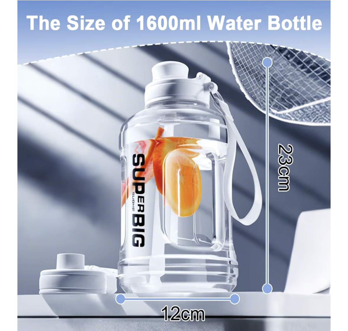 Large Water Bottle Leak-Proof Sports Drink Bottle, 1.6L Motivational Flip Top Water Jug Big Drink Jug Lid 2 Drinking Ways with Removable Straw & Handle for School Outdoor Cycling Fitness Gym Travel