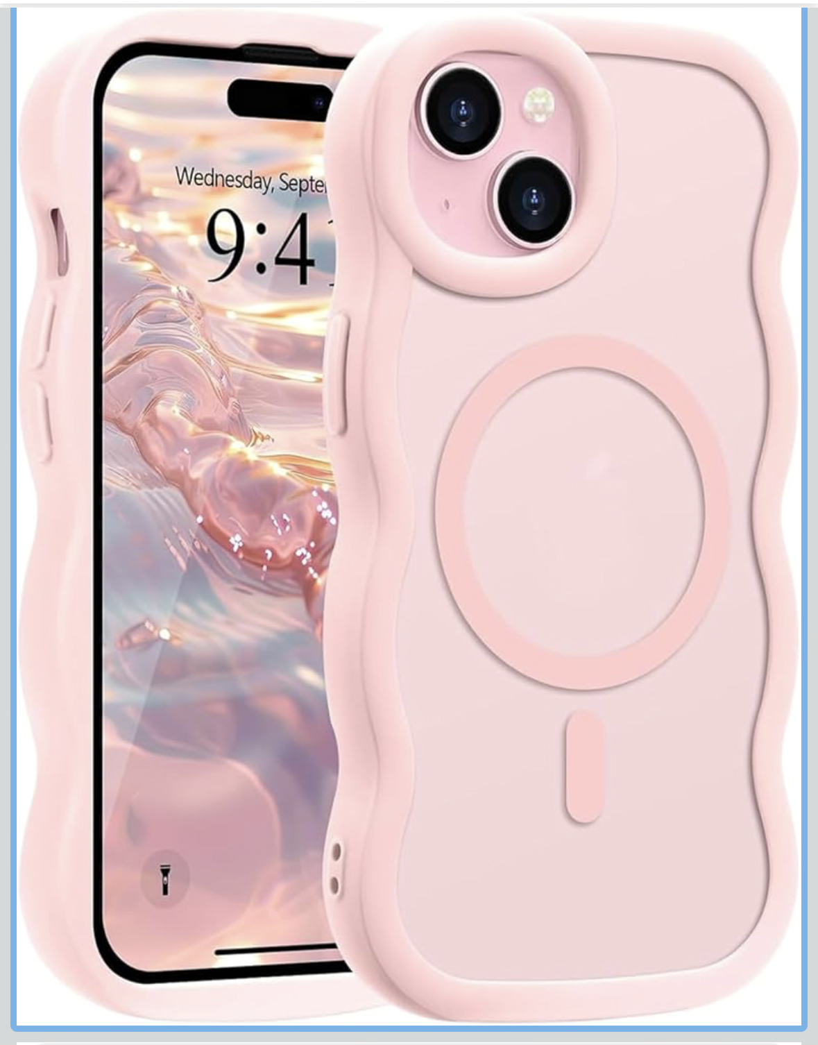 Suitable for iPhone 15 Phone Case for Women Girls Men, [Compatible with MagSafe] [Anti-Fall] Cute Wave Translucent Matte Phone Case for iPhone 15, Pink