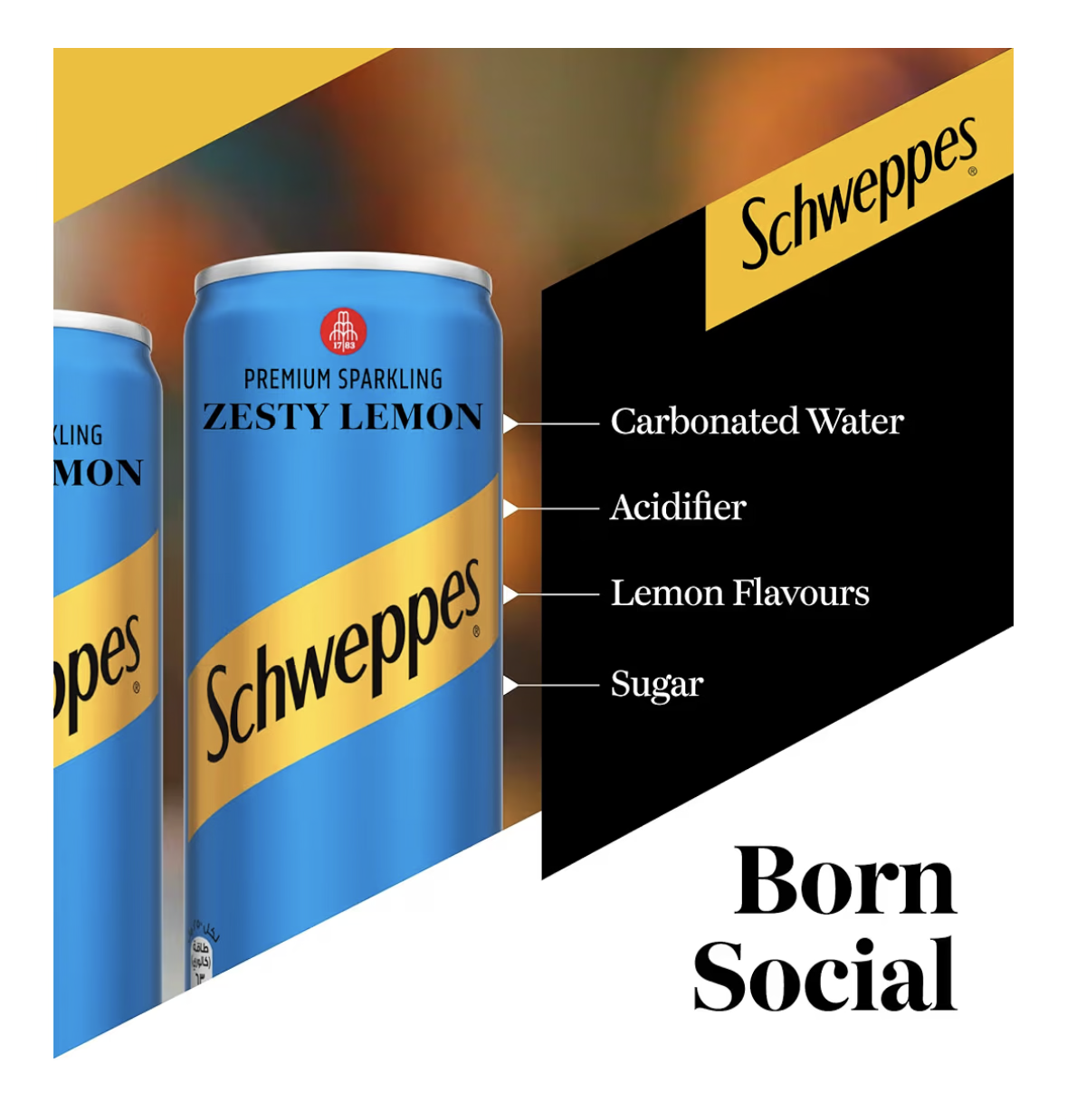 SCHWEPPES Zesty Lemon, Premium Sparkling Carbonated Drink, Can 150ml, Pack of 10