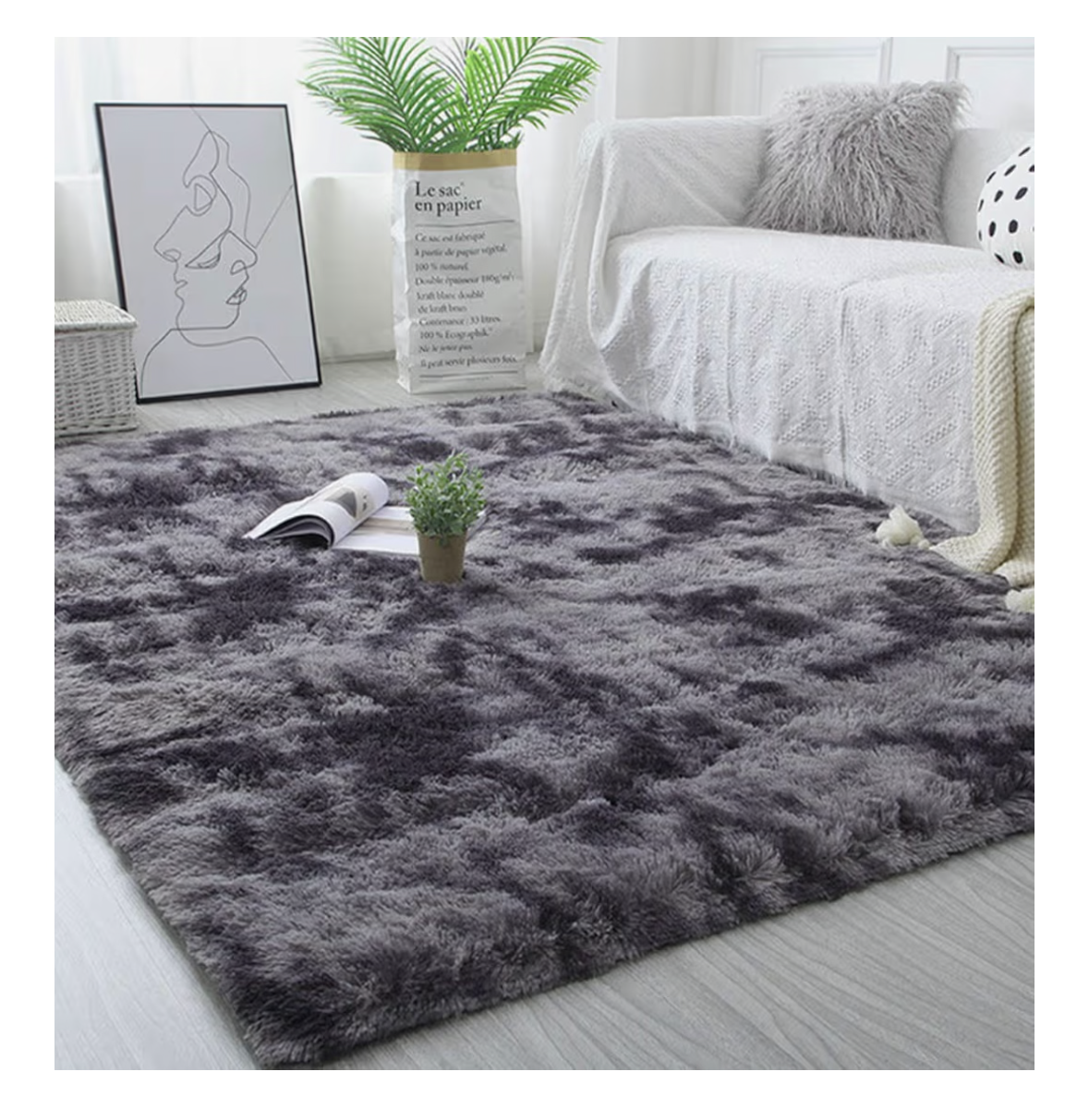 Area Rugs Shaggy Carpet for Living Room Bedroom Large Fluffy Carpet Modern Non-Slip Mat Multisize Rug Indoor Home Decor (Black Gray, 120 x160 cm)