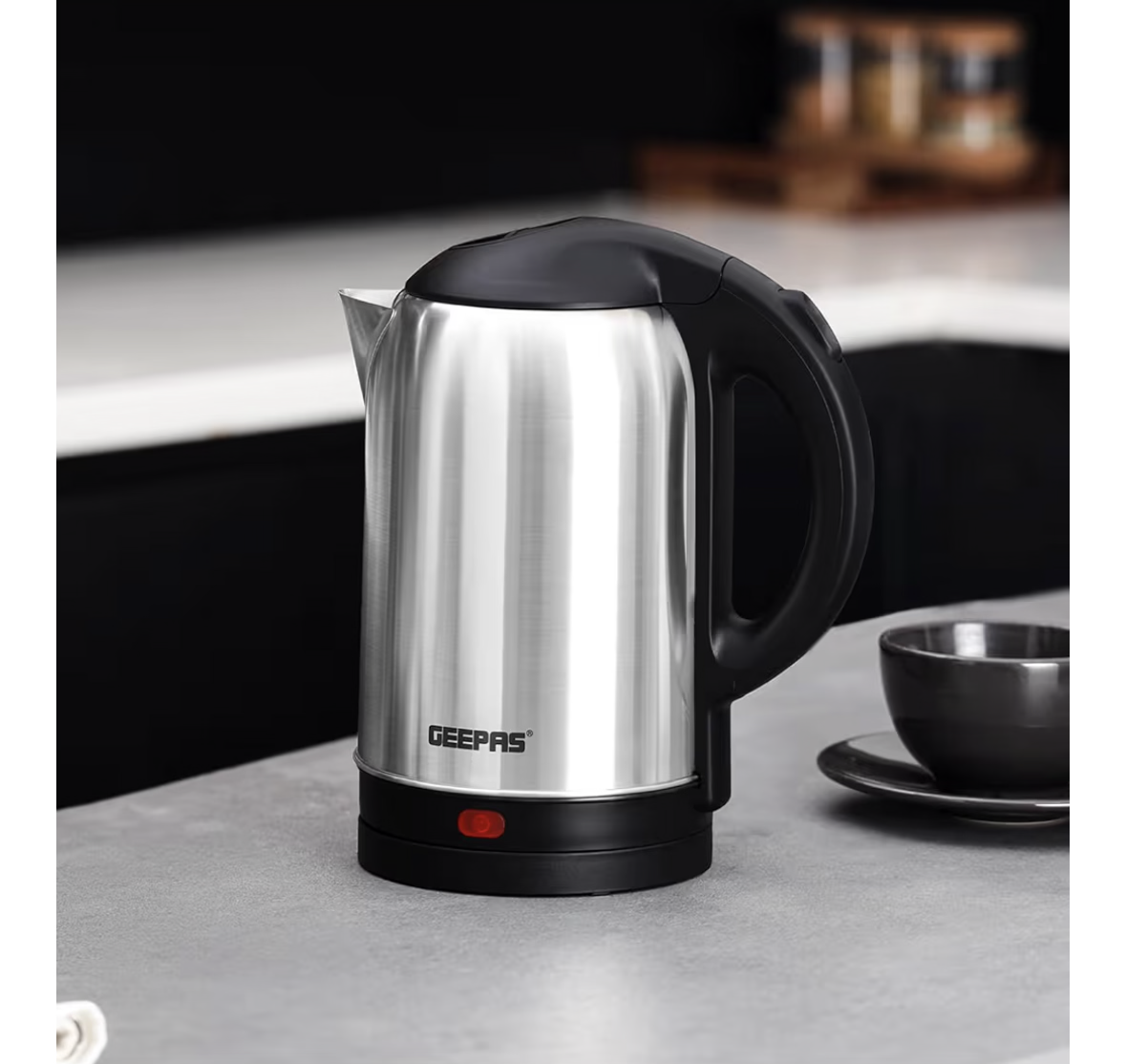 Geepas Stainless Steel Electric Kettle With Auto Shutt off and Boil Dry Protection 1.8 L 1800 W GK5466 Silver/Black