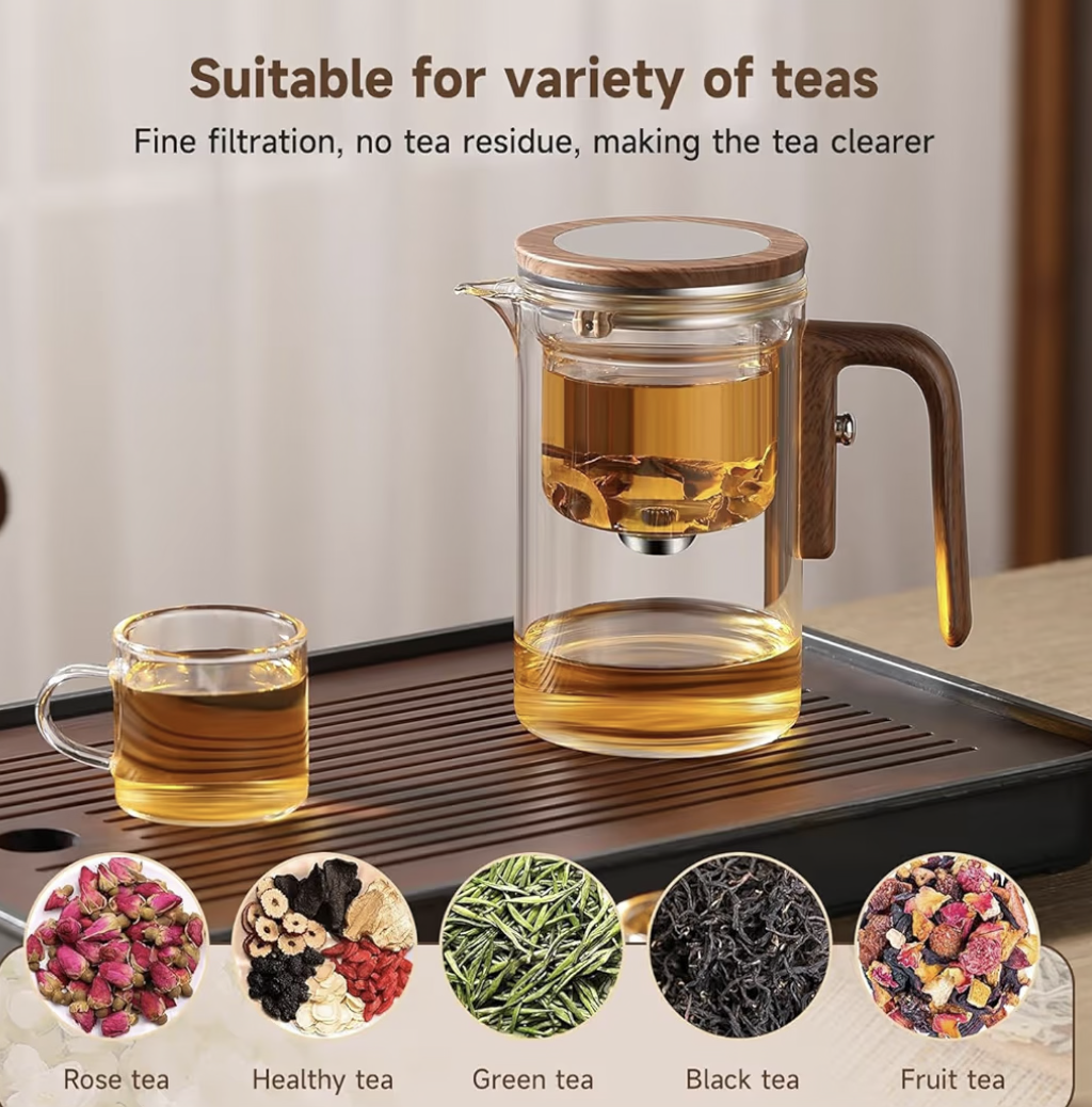Enchanti Tea Pot, Glass Teapot with Infuser, Magic Witchcraft Enchanted Tea Kettle with Strainer for Water Separation, Magical Push Control Tea Maker for Loose Leaf & Herbal Teas -600ML