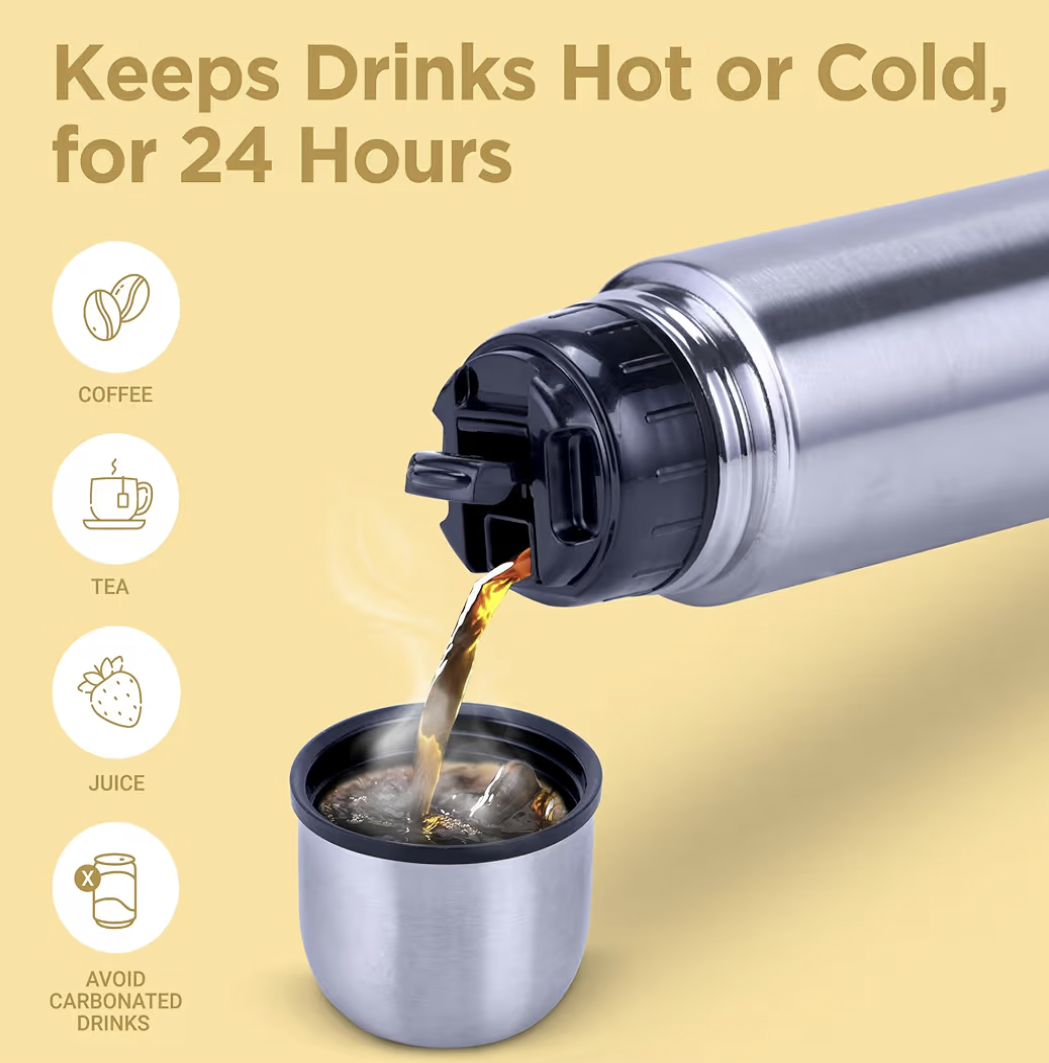 Milton Thermosteel Flip Lid 500, Double Walled Vacuum Insulated Thermos 500 ml | 16 oz | 24 Hours Hot and Cold Water Bottle with Cover, Stainless Steel, BPA Free,Leak Proof | Silver