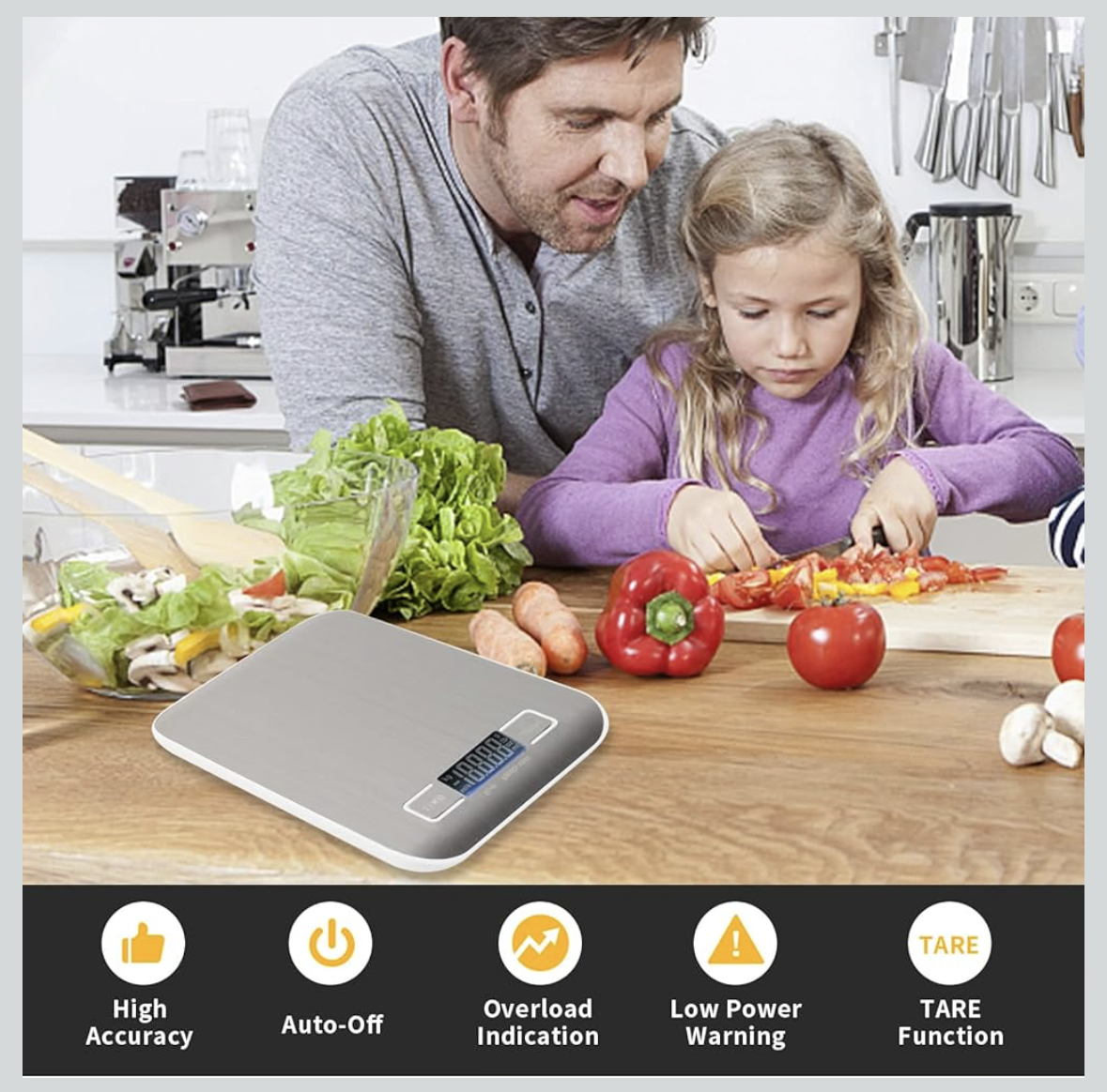 SKY-TOUCH Digital Kitchen Scale, Multifunction Food Scale With LCD Display Stainless Steel Platform, High Accuracy, Ultra Slim,Tare Function