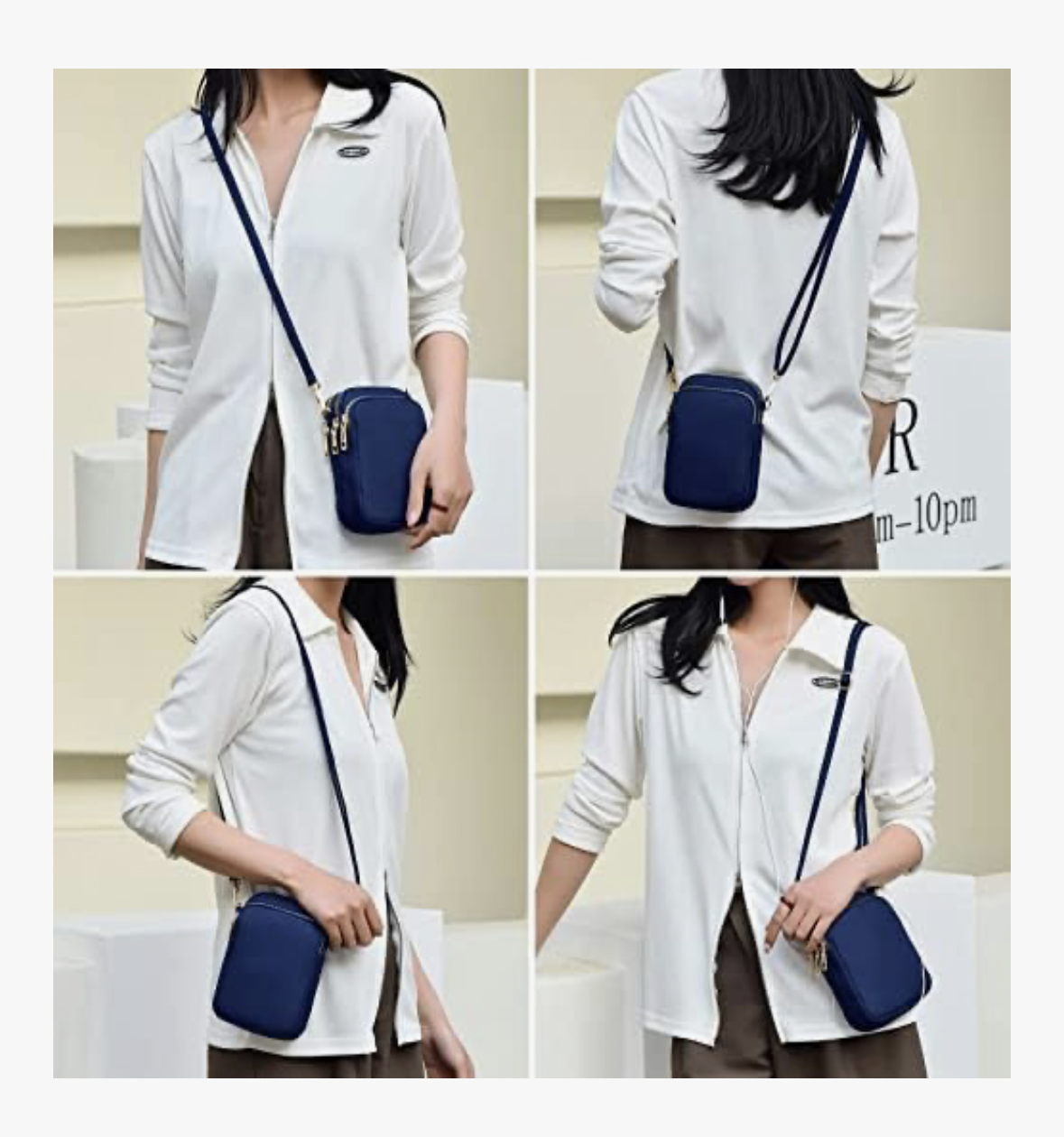 Nylon Ladies Mobile Phone Bags Purse Mini 3 Layers Zipper Shoulder Wallet Bag with Adjustable Strap
