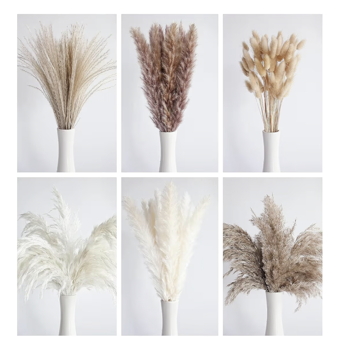 110 Pcs Dried Pampas Grass Bouquet, Bunny Tails & Pampas Grass, Brown & White, Boho Home Decor, Wedding & Party Decorations