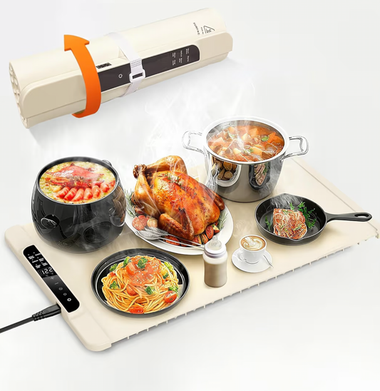 Electric Food Warming Mat with 10 Temperature Settings, Rollable & Portable Electric Warming Tray, Foldable Heating Mat for Countertop, Parties, Buffet, Family Gatherings, Holidays