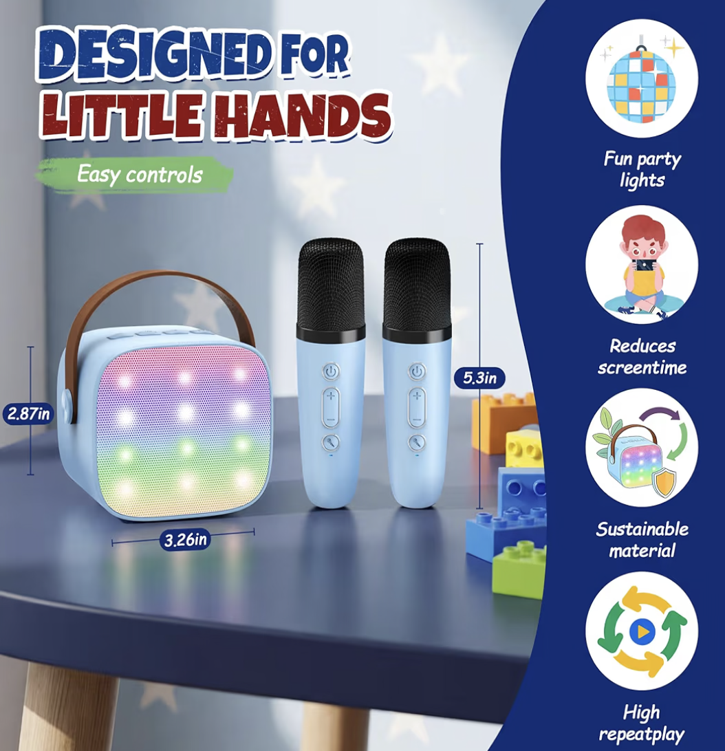 Karaoke Machine for Kids, Portable Bluetooth Speaker with 2 Wireless Microphones,18 Pre-Loaded Songs, Birthday for 3 4 5 6 7 8 + Year Old Boys Toys - MULTICOLOR