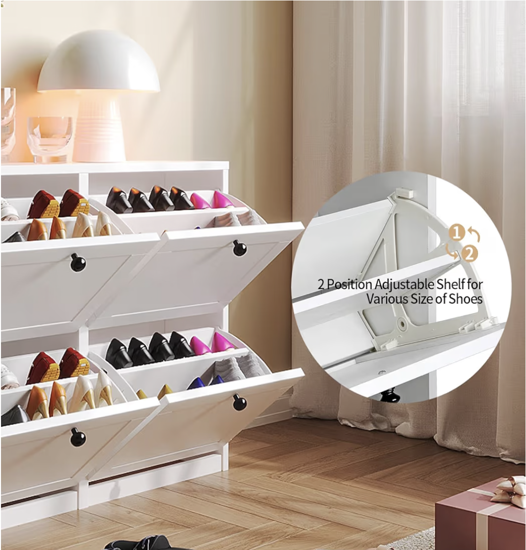 VOWNER Shoe Cabinet with 4 Flip Drawers, Shoes Storage Freestanding Shoes Organizer, Space-Saving Slim Narrow Shoe Rack Cabinet for Entryway, Foyer, Hallway