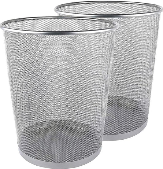 2 Pcs Waste Basket | Trash Can Metal Wire Circular Mesh Bin | Lightweight and Stylish | Ideal Garbage Trash Can for Home & Office Waste