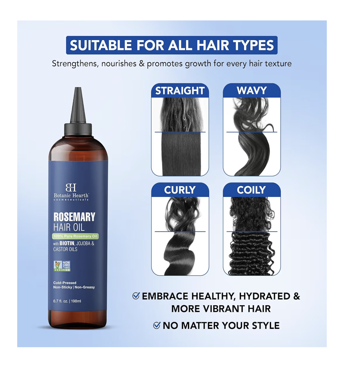 Botanic Hearth 100% Pure Rosemary Oil For Hair Growth | 198 ML | Infused With Biotin, Jojoba & castor Oil | Hair strengthening Treatment | Nourishing & Volumizing | Non GMO Verified