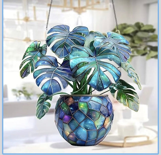 Monstera Plant Colorful Acrylic Hanging Ornament Suncatcher - Effect Glass Imitation Window Hanging Decor, Vivid Garden & Home Ornament, Ideal Gift for Nature Enthusiasts 1pcs