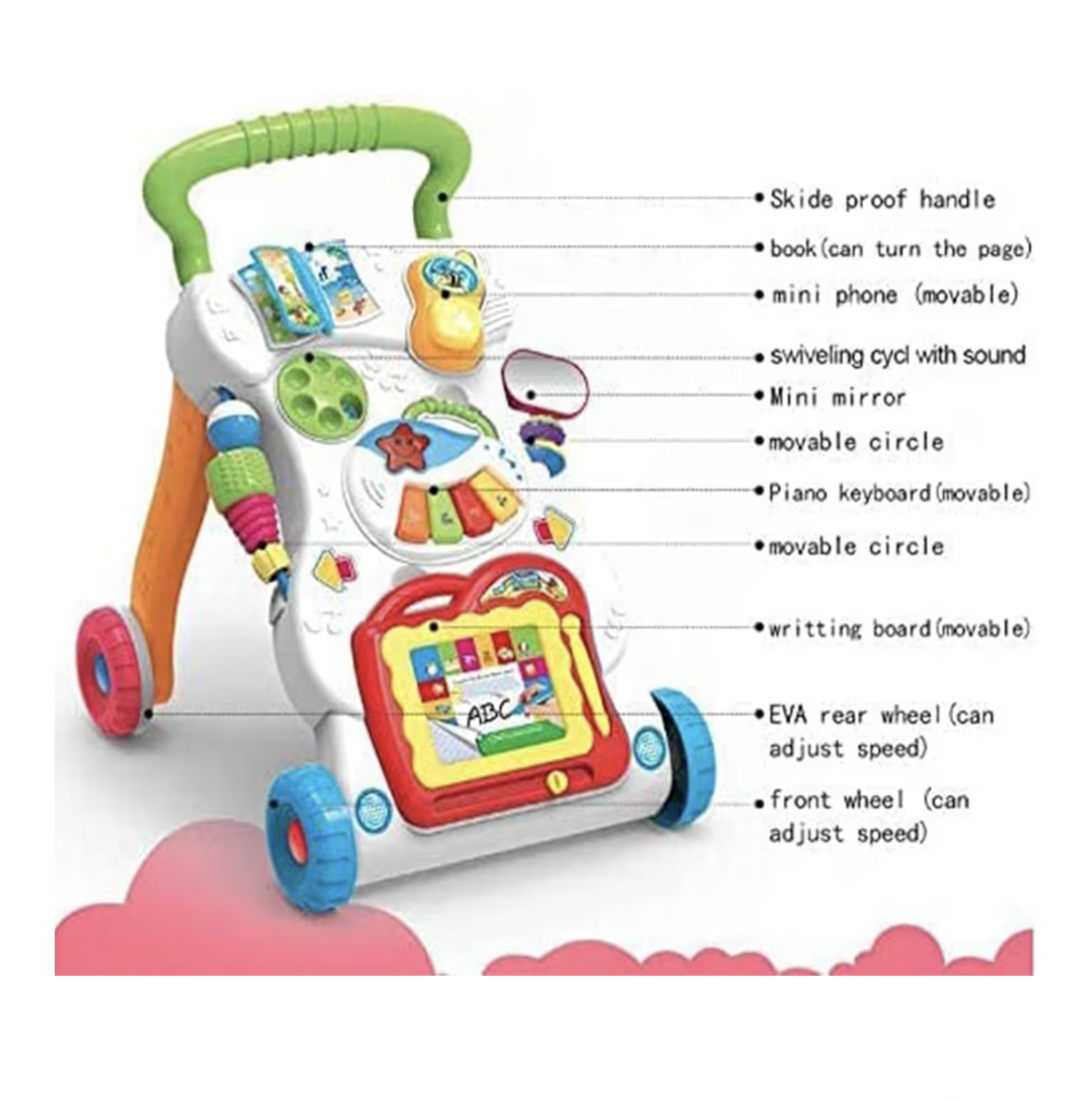 Baybee Baby Crawlio Walker for Kids, Baby Activity Walker with Music, Rotating Lock Wheel,Gears & Grip Handle for Toddlers for 0 to 2 Years Boy Girls (White)