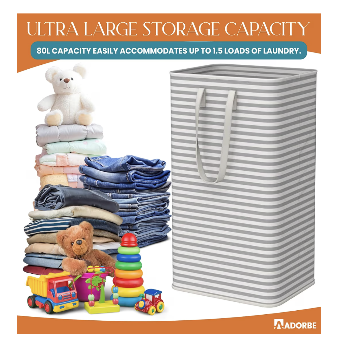 Large Laundry Basket, Waterproof, Freestanding Collapsible Laundry Hamper, Tall Clothes Hamper for Laundary with Easy Carry Handles for Dirty Clothes Toys Organizer
