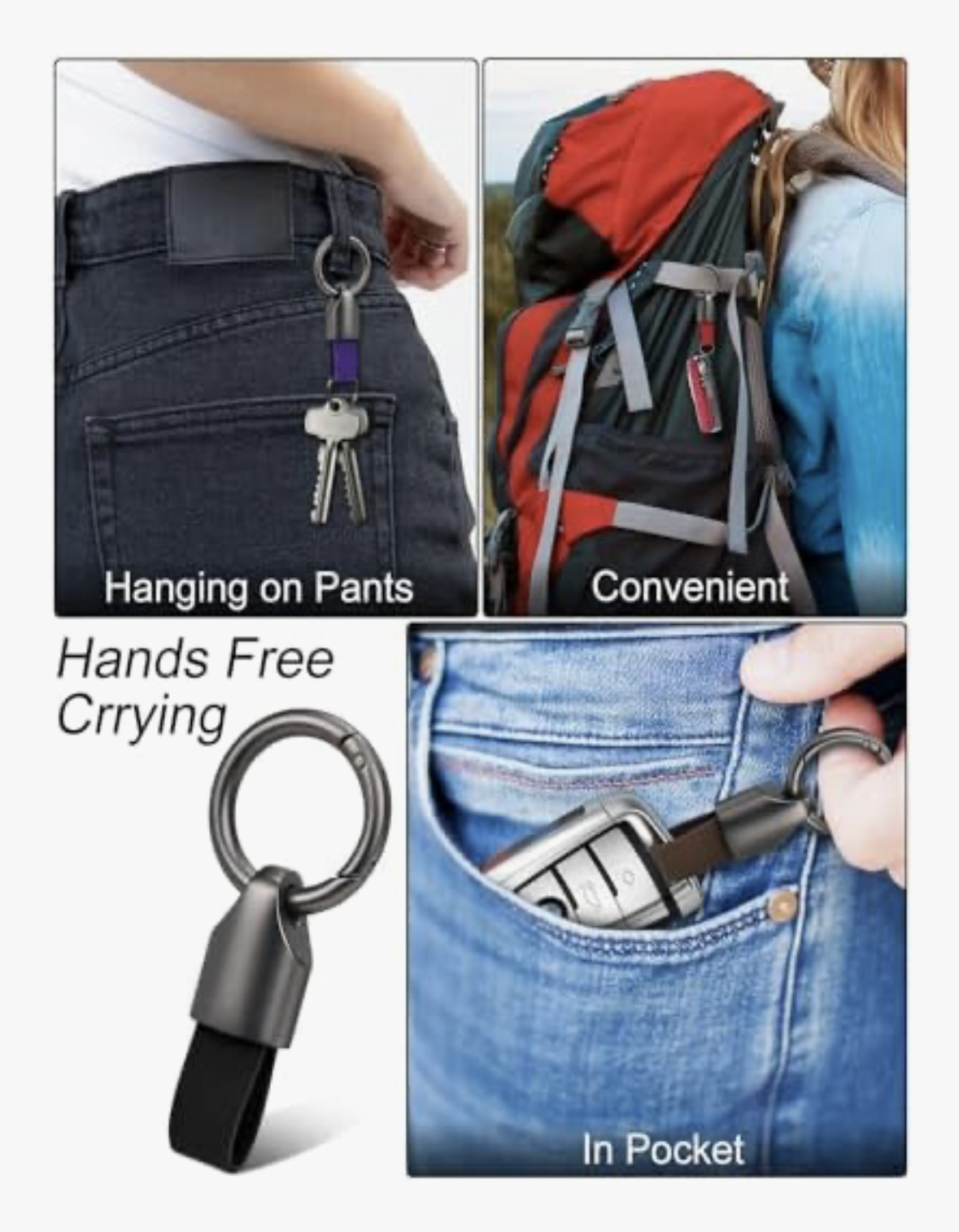 Car Key Chain Ring and Clip — Small Car Key Accessories with Hanging Rings and Zinc Alloy Clip