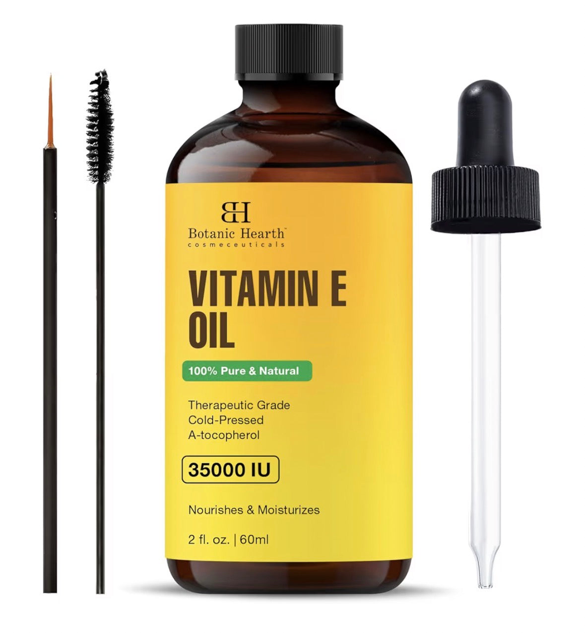 Botanic Hearth Vitamin E Oil | 100% Pure And Natural Oil For Growth Of Nails, Hair, Eyebrows & Eyelashes | 35,000 Iu | Hair & Body Oil With Eyebrow & Eyelash Brush|