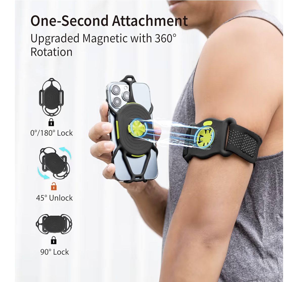 BONE Running Phone Armband Holder, Phone Holder for Jogging, Adjustable Band, Quick Release Sports Armband for iPhone 16 15 14 13 12 Samsung Galaxy, Fits 4.7"-7.2" Phone-Run Tie Connect Kit 2 Magnetic