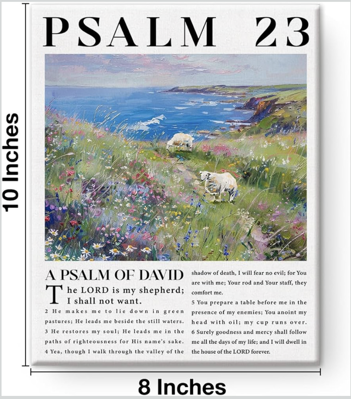 Bible Verse Canvas Wall Art Christian the Lord ls My Shepherd Psalm 23 Scripture Poster Picture Print Artwork Framed for Home Decor 8x10 Inches