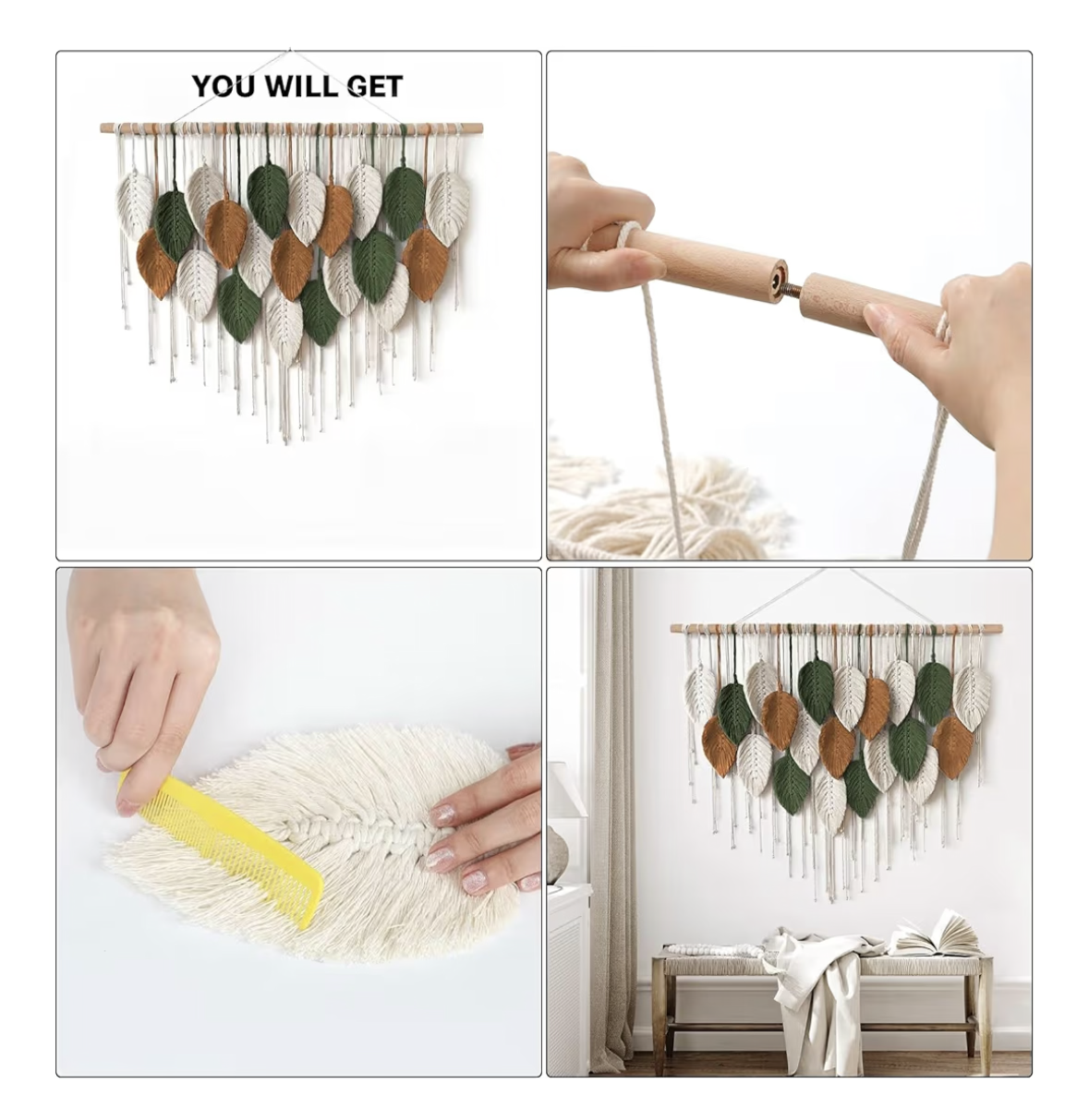 The White Shop Macrame Wall Hanging, Boho Home Decor, Boho Leaves Macrame Tapestry, Bohemian Woven Decoration for Bedroom Living Room Apartment Dorm Gallery Perfect Handmade Gift Ideas