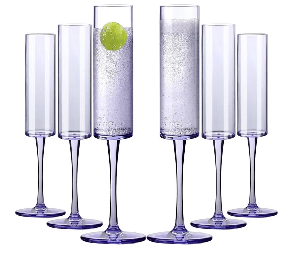 6 Pack Plastic Champagne Flutes, 5.5 Oz Reusable Acrylic Goblets, Unbreakable Disposable Cocktail Glasses, Elegant Party Drinkware for Weddings, Anniversaries & Celebrations (Clear)