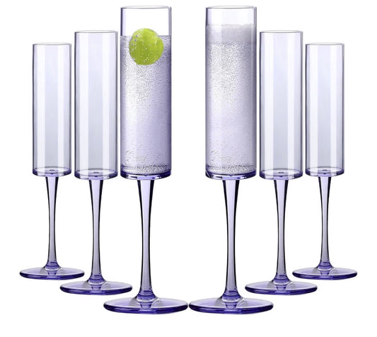 6 Pack Plastic Champagne Flutes, 5.5 Oz Reusable Acrylic Goblets, Unbreakable Disposable Cocktail Glasses, Elegant Party Drinkware for Weddings, Anniversaries & Celebrations (Clear)