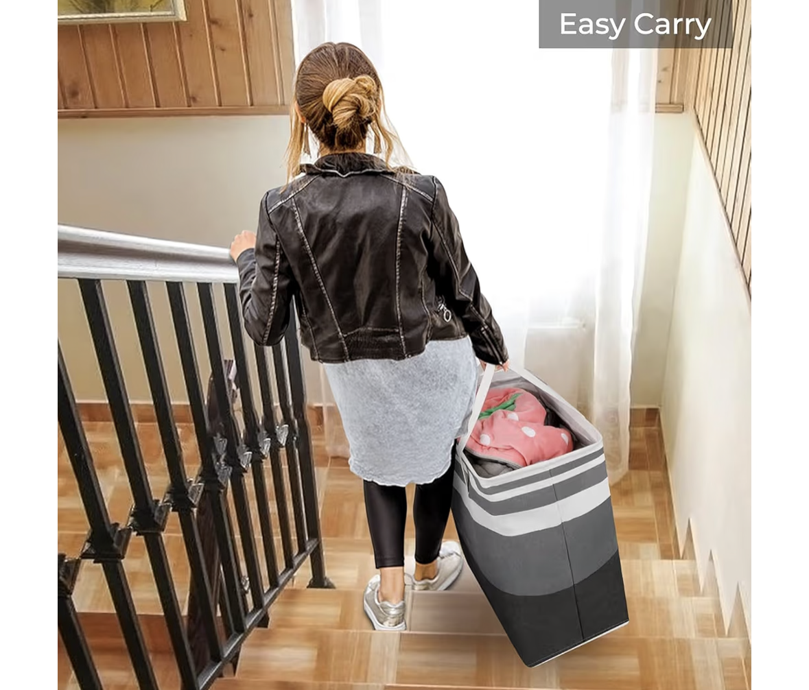 2-Pack Laundry Basket 75L, Waterproof, Freestanding Large Laundry Hamper, Collapsible Tall with Easy Carry Handles for Clothes Room Bedroom Bathroom Dorm-(Gradient Grey)