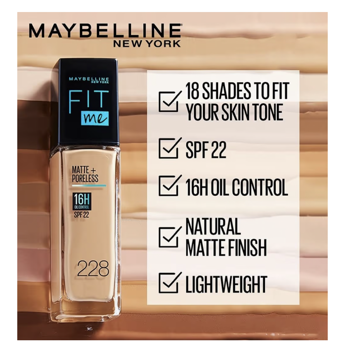 Maybelline New York New York Fit Me Matte & Poreless Foundation 16H Oil Control with SPF 22-128