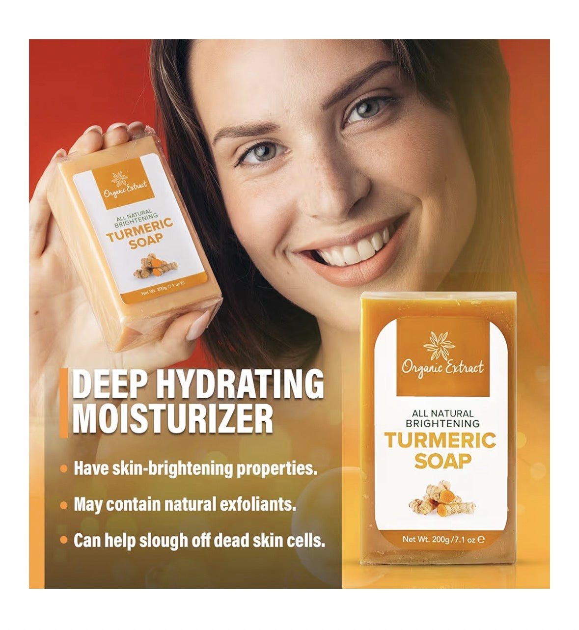 Tumeric Soap - 7.05fl oz / 200g - Skin Brightening Soap Bar - Deeply Moisturizes & Cleanses Skin, Reduces Acne & Dark Spots