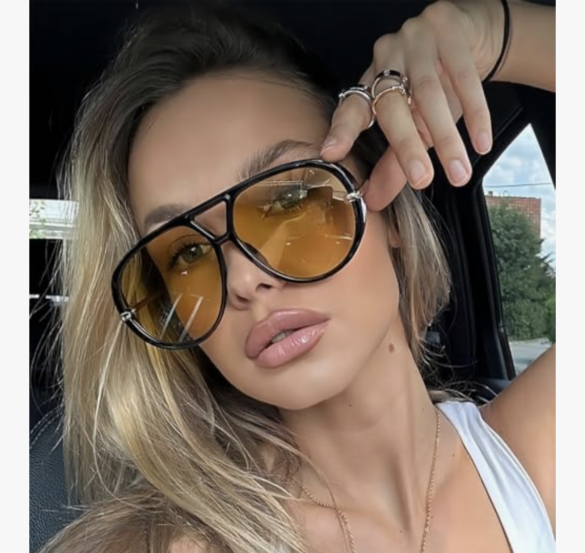SODQW Aviator Sunglasses for Women With Earring Trendy Oversized Sun Glasses with Double Bridge 2025 Ladies Shades