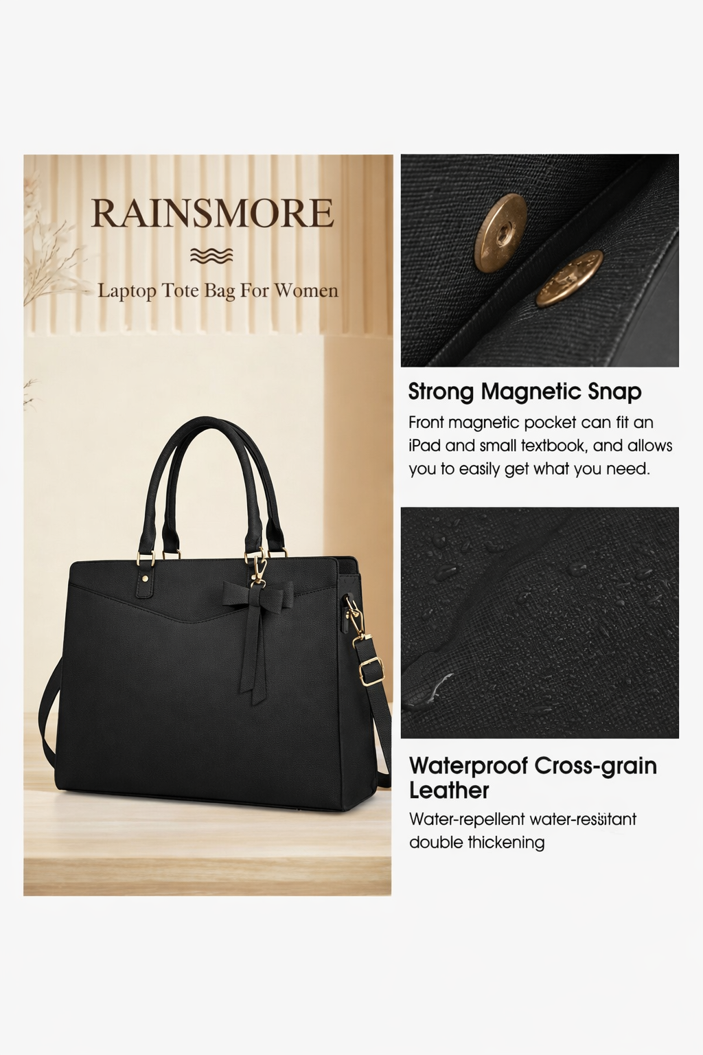 Laptop Bag for Women 15.6 Inch Waterproof PU Leather Tote Bag Business Office Work Bag Briefcase Computer Tote Bag