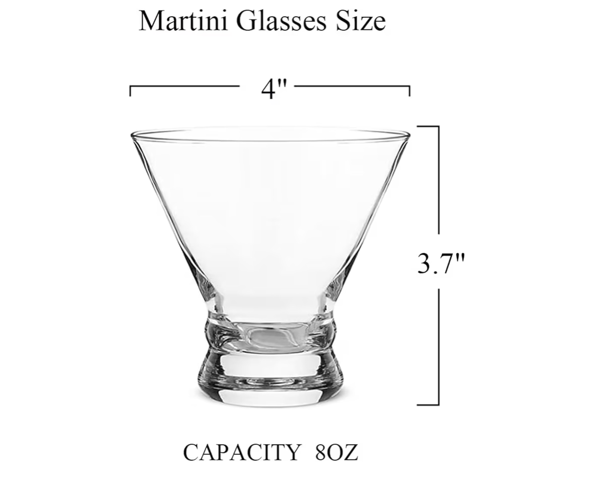 THE WHITE SHOP Martini Glasses Set of 4-8oz Stemless Martini Glasses-Set- Bar, Dessert, Wine Glasses Martini Cocktail Glasses
