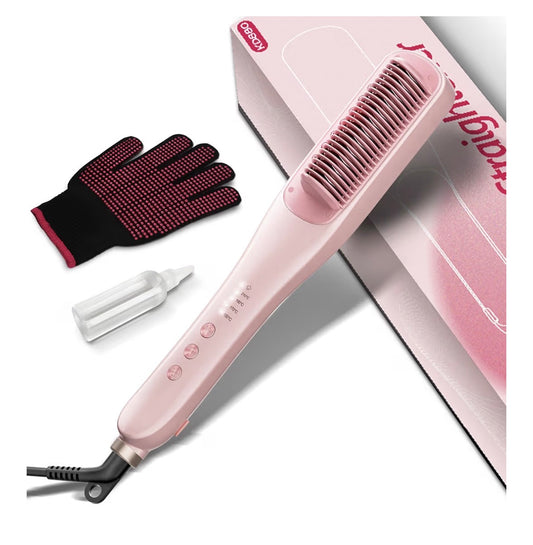 Steam Hair Straightener Brush, 3 in 1 Hair Straightening Brush with 4 Temperature Adjust, Anti Scald Ceramic Hair Straightening Comb Fast Heating for Home, Reduces Damage, Nourishes Hair