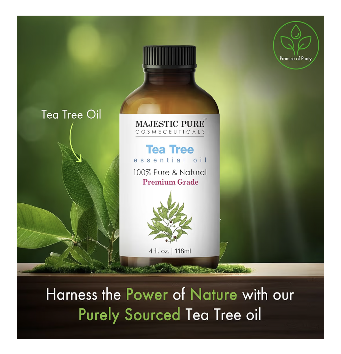 MAJESTIC PURE Tea Tree Essential Oil – Large 118 ml Bottle | 100% Pure & Natural | Premium Grade Essential Oil for Hair Care, Skin, Aromatherapy, Diffusers, Massage & Humidifiers