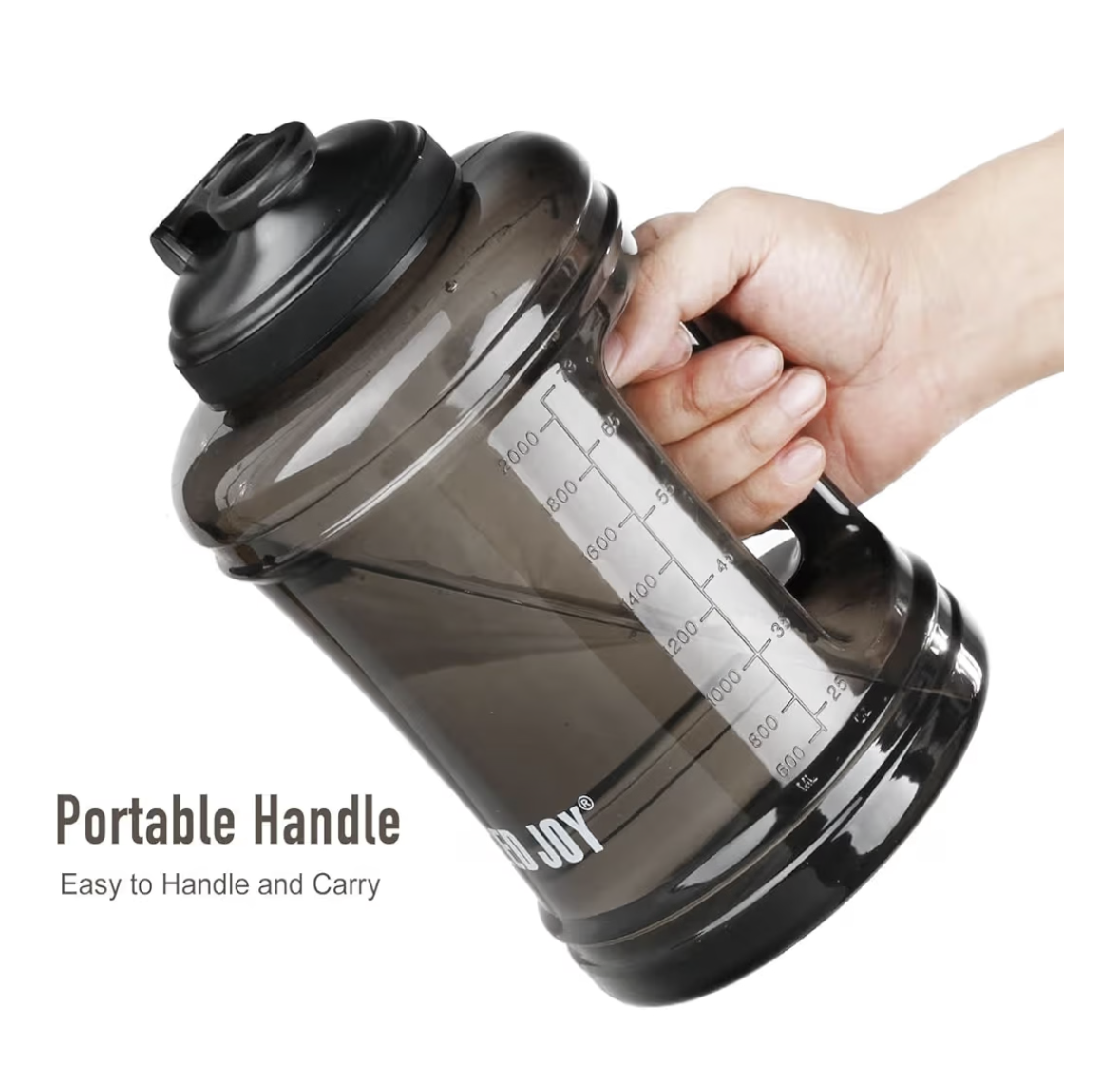 VENNERLI 2.5L Large Sports Water Bottle with Handle Half Gallon BPA Free Plastic Water Bottles Wide Mouth 83oz Reusable Gym Water Jug for Home Drinking Outdoor Sports Hiking Fitness (Black)