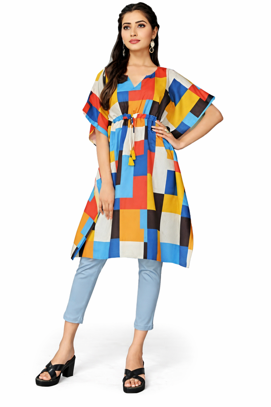 Womanista Women's Polyester Geometric Regular Kurta