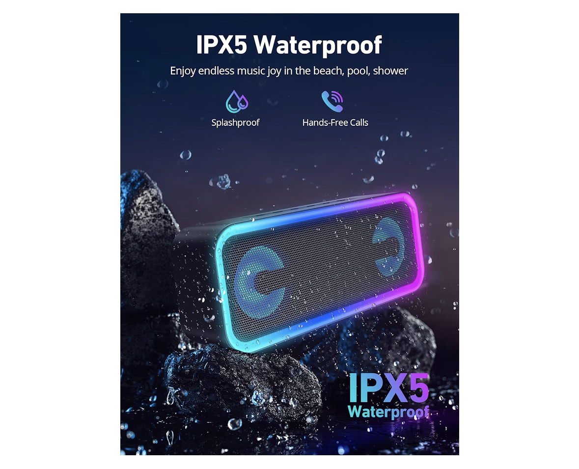 Portable Bluetooth Speaker, 20W Deep Bass Wireless Speaker with RGB Lights, IPX5 Waterproof, 18H Playtime, Bluetooth 5.3, TWS Pairing, Hi-Fi Stereo Sound for Outdoor, Travel, Beach & Party