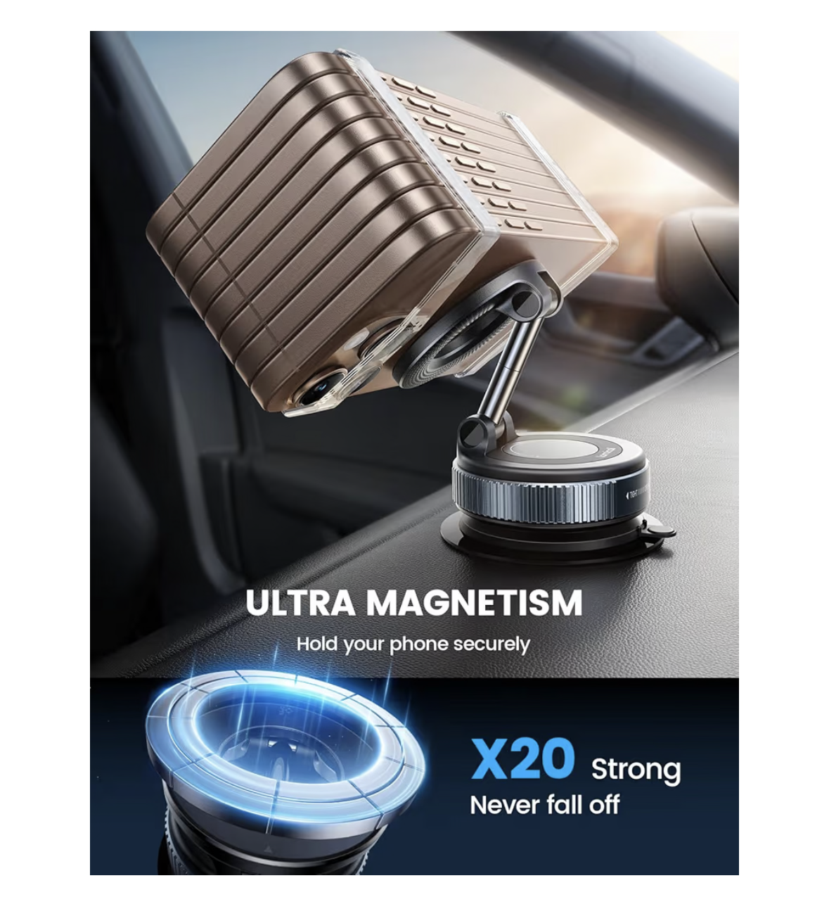 Lamicall Car Phone Holder - [70 LBS Strongest Suction] for Mag safe Car Mount, 360° Adjustable Vacuum Suction, Dashboard Windshield Magnetic Mobile Holder for Car/Mirror/Smooth Surface for All Phone