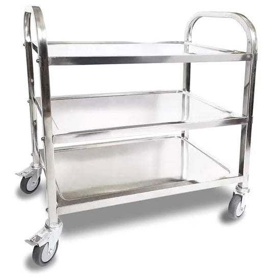 ITINA 3 Tier Stainless Steel Utility Cart with Locking Wheels L75x W40x H83.5cm 150kg Total Load Capacity Kitchen Island Trolley Catering Storage Cart for Kitchen Restaurant Hotel Cafe Home