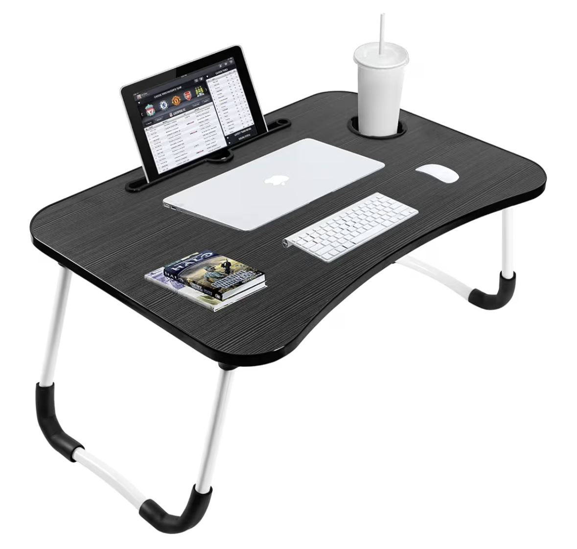 Sky-Touch Portable Folding bed Table, Laptop Desk With ipad and Cup Holder Adjustable Lap Tray Notebook Stand,Foldable Non-slip Legs Reading Table Tray for working,studing,camping 60×40×28cm Beige