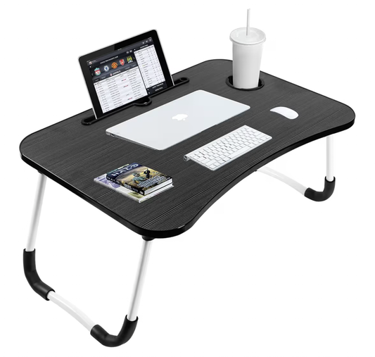 Sky-Touch Portable Folding bed Table, Laptop Desk With ipad and Cup Holder Adjustable Lap Tray Notebook Stand,Foldable Non-slip Legs Reading Table Tray for working,studing,camping 60×40×28cm Beige