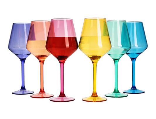 THE WHITE SHOP 6 Pcs European Style Glass Crystal, Stemmed Wine Glasses | Glasses Drinkware, Unbreakable Color Shatterproof Reusable, Outdoor, Pool Floating & Indoor