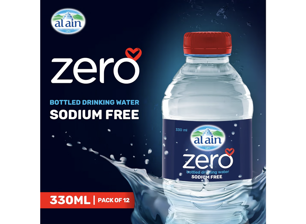 Al Ain Zero, 330ml Water, Pack of 12, Zero Sodium Water, Pure Refreshing Al Ain Water, PH Neutral Bottled Water