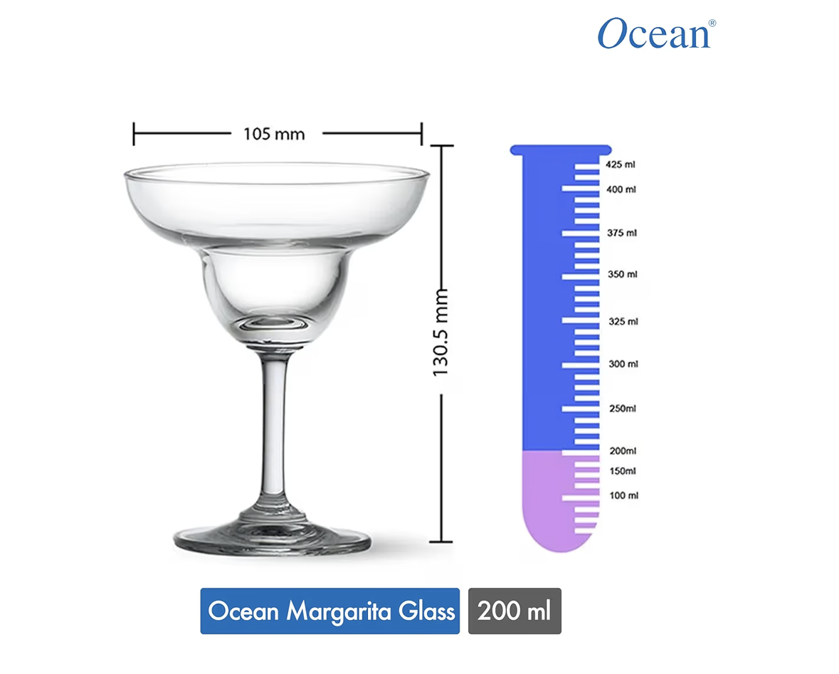 Ocean Classic Margarita Glass, 200Ml, Set Of 6, 501M07, Stemmed Martini Glass, Martini Vessel, Martini Chalice, Martini Snifter