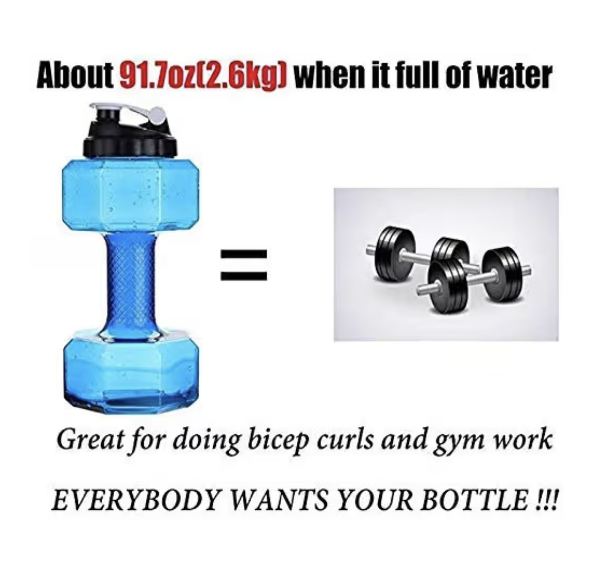 2.5L Dumbbell Shape Water Bottle, Eco Sports Fitness Exercise Water Jug for Gym Rose (Adults Unisex)