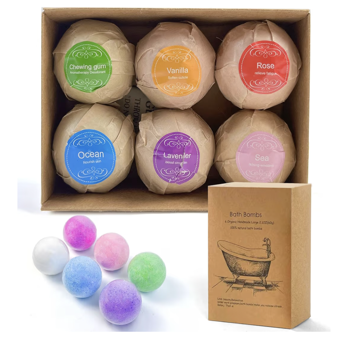 SKY-TOUCH Bath Bombs Gift 6 Pack, Large Organic & Natural Essential Oil Handmade Set Moisturize Dry Skin