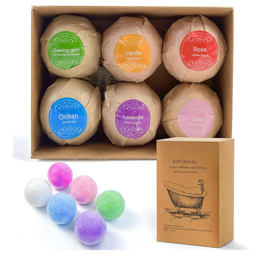 SKY-TOUCH Bath Bombs Gift 6 Pack, Large Organic & Natural Essential Oil Handmade Set Moisturize Dry Skin