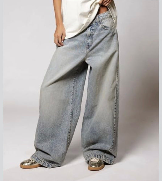 Women Baggy Jeans Mid-Low Waist Streetwear Vintage Jeans Wide Leg Denim Pants