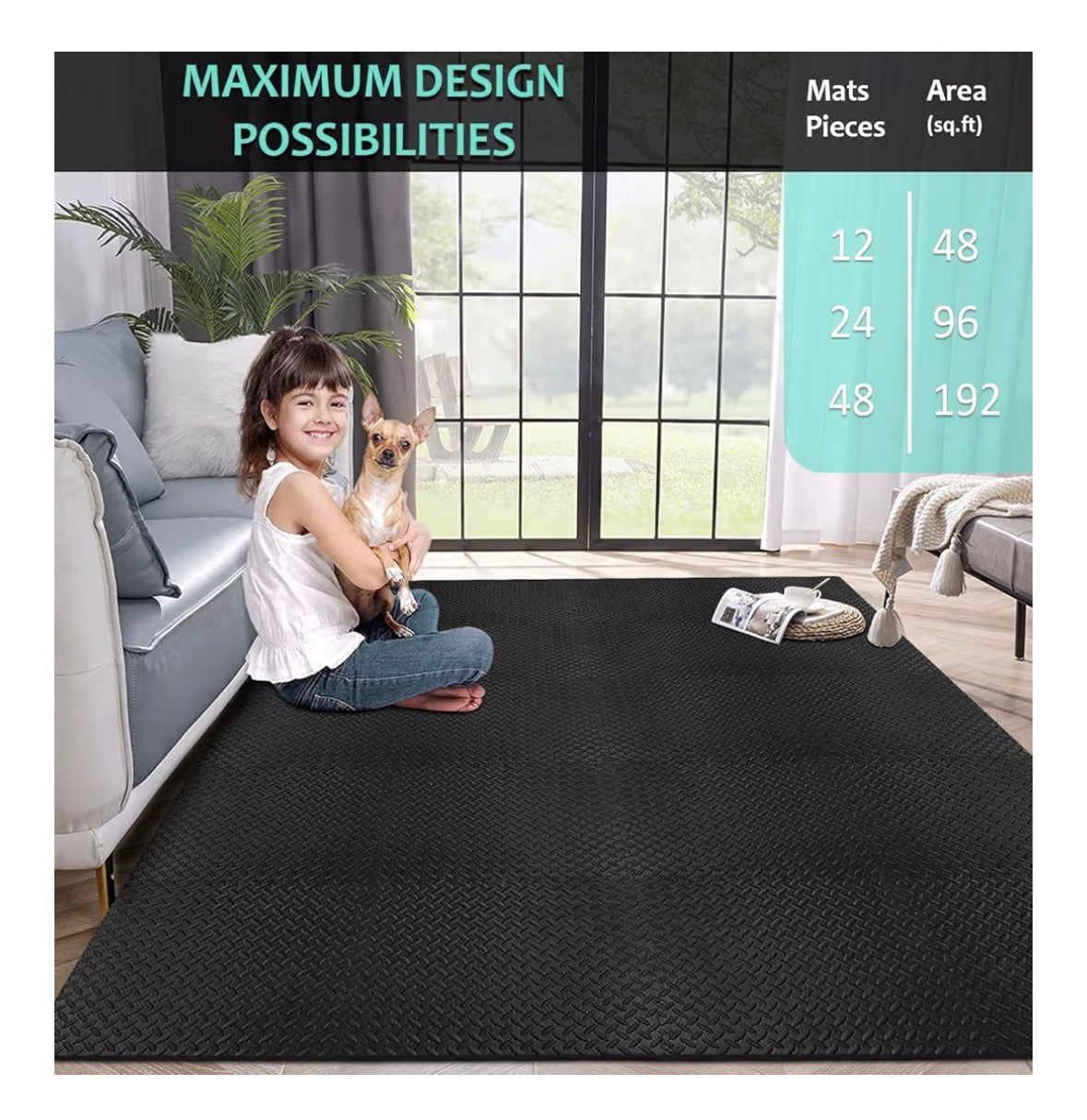 MOMENT Exercise Floor Mat 6 Pack, Soft Interlocking Puzzle EVA Foam Gym Mat Floor Tiles, Non Slip Baby Playmat for Home Gym Playing Exercising, 40x40x1cm, 6 Piece (Black)